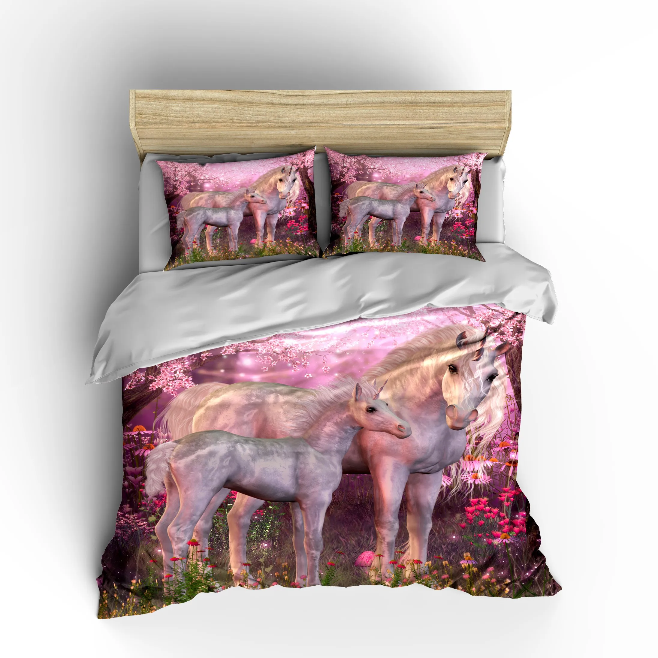 as picture BEST.WENSD Reactive Printing Bamboo Fiber unicorn bedding kids twin bedding set 2/3 pcs soft bed comforter unicorn bed set - Цвет: as picture