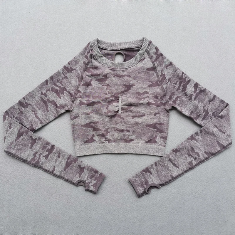 Women Camouflage Yoga Set Gym Workout Clothes Long Sleeve Fitness Crop Top High Waist Seamless Camo Leggings 2Pcs Sports Suit