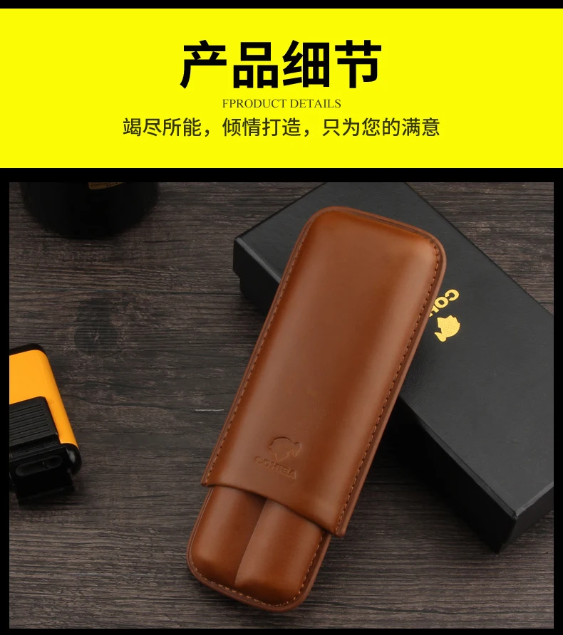 COHIBA Travel Leather Humidor Cigar Case 2 Tubes Cigar Box Portable Cigar Accessories With Gift Box