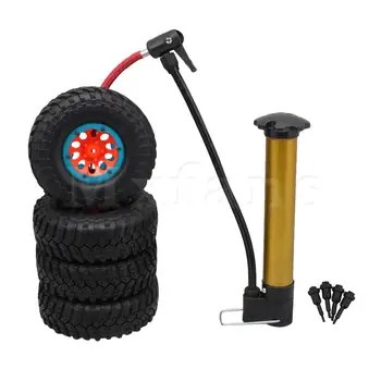

Mxfans 4 Pieces RC1:10 Rock Crawler Tire Blue Al. Clip Red 10 Holes Wheel Rim