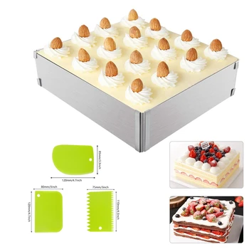

DIY Adjustable Mousse Ring Round & Square Cake Mold Stainless Steel Baking Mould Cake Decorating Tool Kitchen Dessert accessorie
