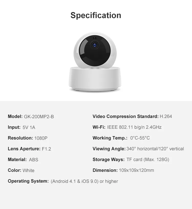 SONOFF GK-200MP2-B LAN Wi-Fi Wireless IP-Sicherheitskamera mit Full-HD-Auflösung