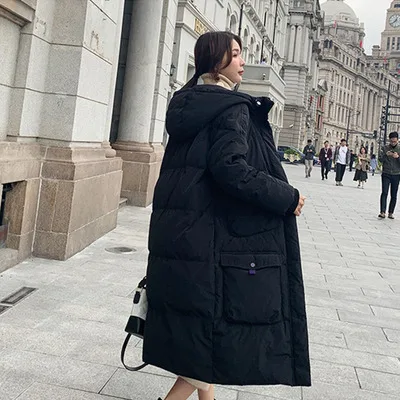 black Модные женские парки Новое поступление однотонные Длинные Новые Большие размеры женские хлопковые свободные парки с капюшоном зимняя куртка W879 - Цвет: black