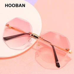 HOOBAN Brand Designer Rimless Women Sunglasses Fashion Round Ladies Sun Glasses Vintage Summer Driving Travelling Eyewear UV400