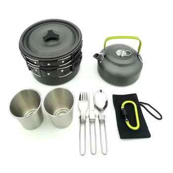 

1 Set Outdoor Pots Pans Camping Cookware Picnic Cooking Set Non-stick Tableware With Foldable Spoon Fork Knife Kettle Cup