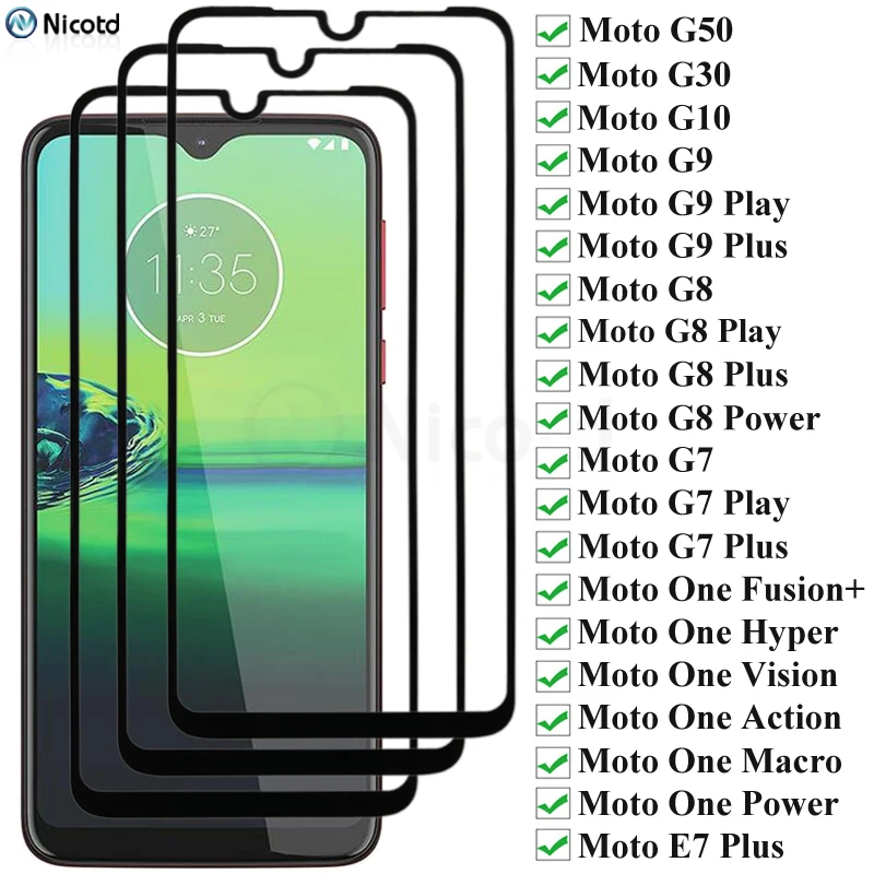 

3PCS Tempered Glass For Moto G8 G7 G9 Play Plus Power G10 G30 G50 Screen Protector For Moto One Hyper Action Vision Macro Fusion