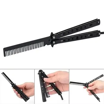 

Foldable Comb Stainless Steel Practice Training Butterfly Knife Comb Beard & Moustache Brushes Hairdressing Styling Tool 5 Color