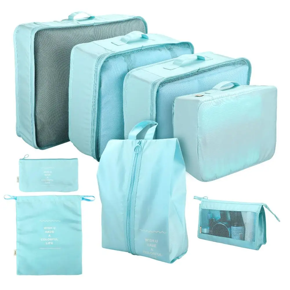 Light Blue Yeahmart 8 шт./компл. дорожная сумка, сумка для хранения вещей Портативный косметички Бюстгальтер Нижнее белье Чехол Организатор Одежда Упаковка Куб одноцветное - Цвет: Light Blue
