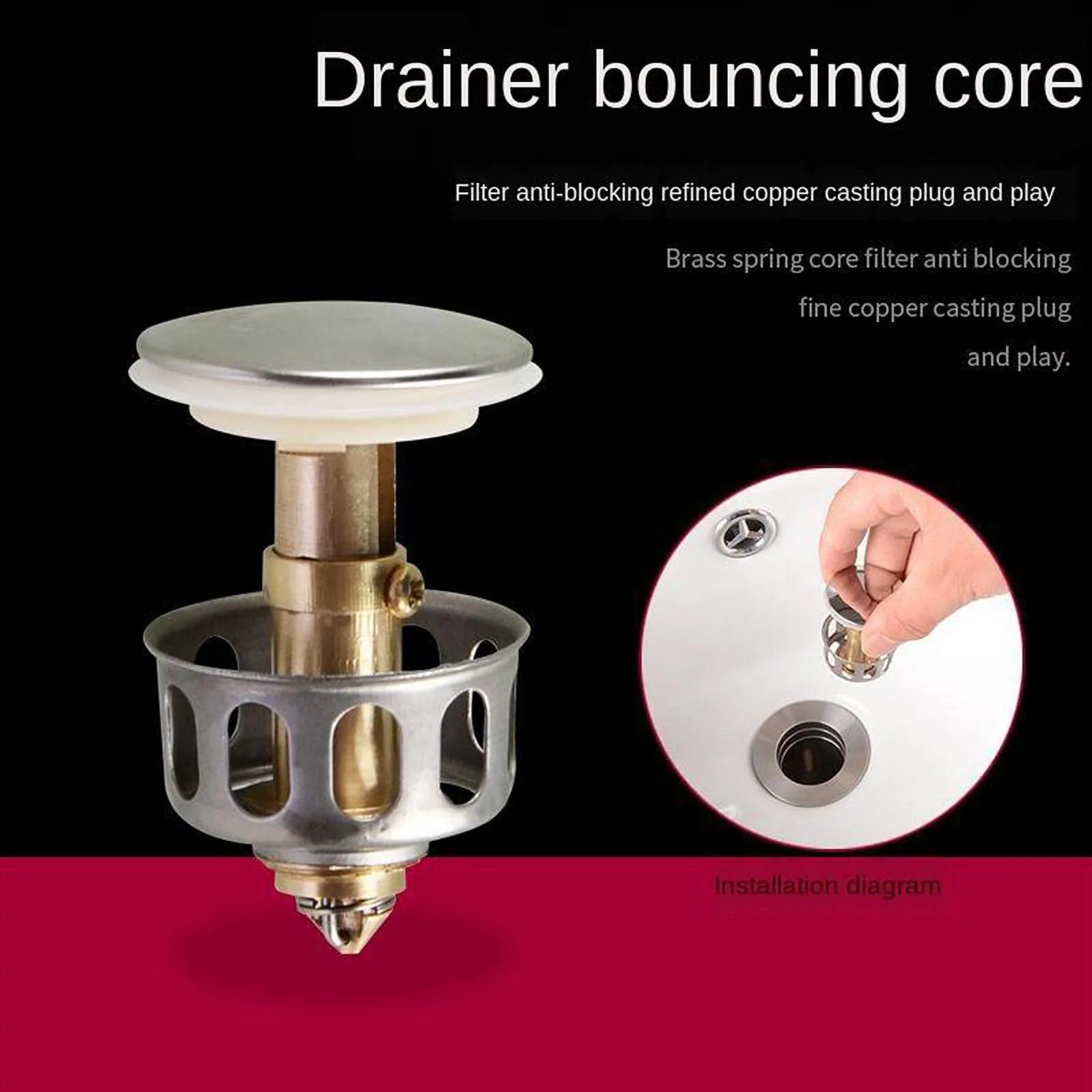 Universal Wash Basin Bounce Drain Filter Built-in AntiClogging Strainer Bathroom