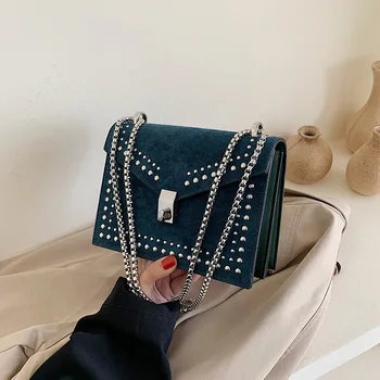 

2019 Ms Vintage Leather Messenger Bag Travel Tote Chain Stylish Studded Lock Small Shoulder Bag Women Flap
