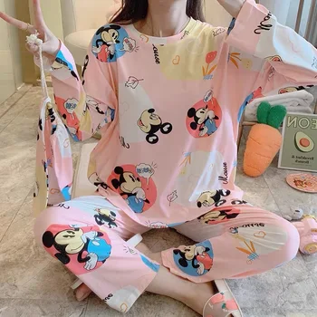 

Spring And Autumn Cartoon Pajama Sets For Women 2 Pcs Long Sleeve Trousers Loose Comfort Pyjamas Casual Pijama Female Sleepwear