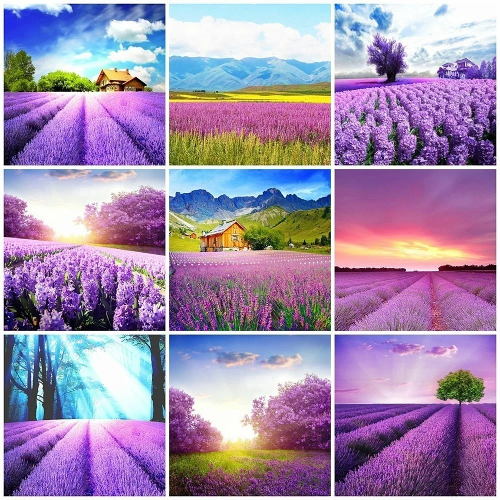 Huacan Diamond Mosaic Sale Lavender Pictures By Rhinestones Painting Full Square Drill Landscape Embroidery | Дом и сад
