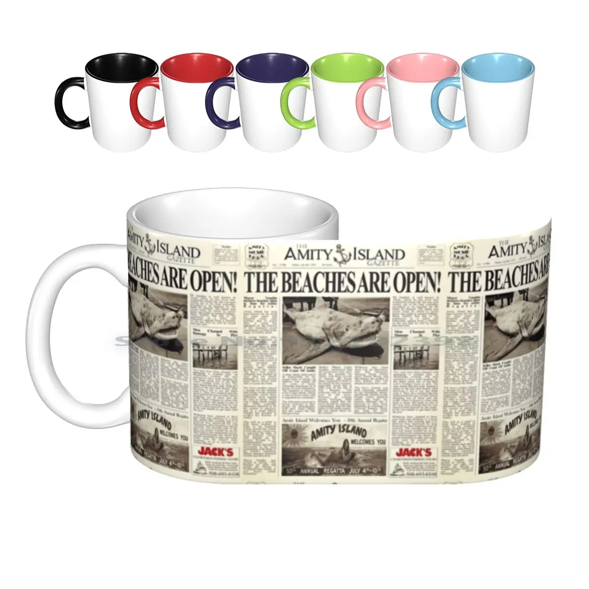 Jaws-Newspaper Front Page Ceramic Mugs Coffee Cups Milk Tea Mug Jaws Shark Movie Spielberg Film 1975 Amity Island Newspaper | Дом и сад