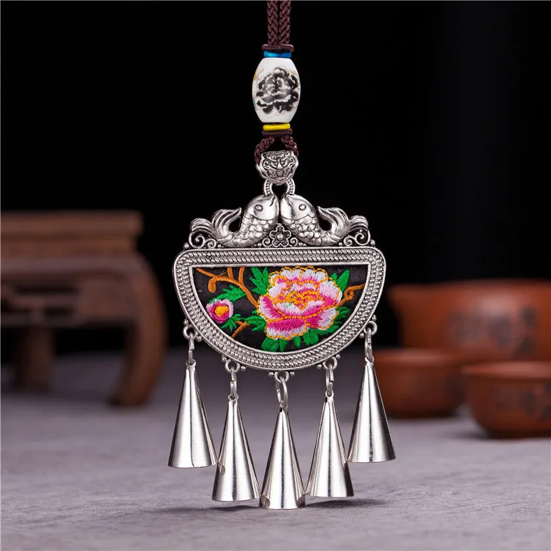 Национальный стиль Miao серебряная вышивка ретро женский кулон ожерелье женские ювелирные изделия свитер цепь pusheen bijuteria