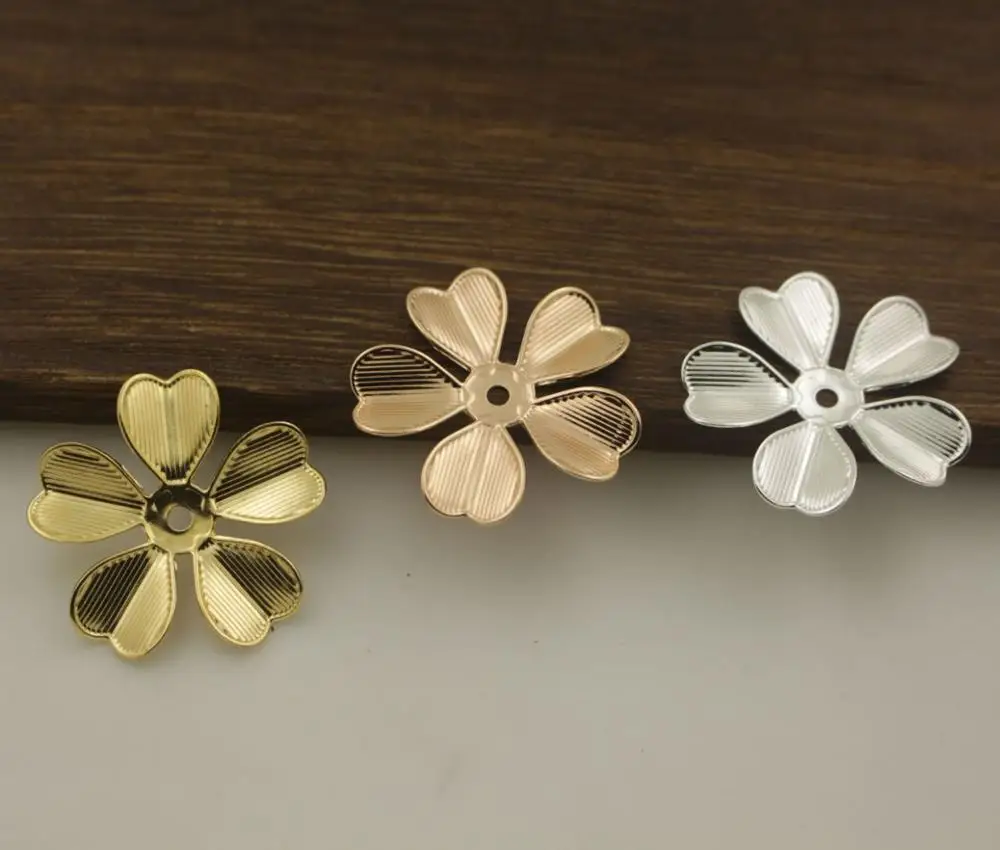 

50pcs 5 Petals Leaf Flower Charms Spacer Beads Quality Brass Metal Gold Silver Color DIY Stuffs Bride Hair Jewelry Accessories
