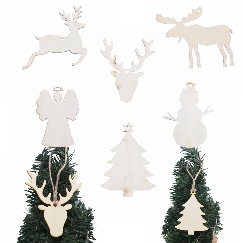 10pcs/set Christmas Hanging Wooden Slices Snowman Angel Elk Shaped Wood Ornament Tree Decor New Year Party Supplies 7z | Дом и сад