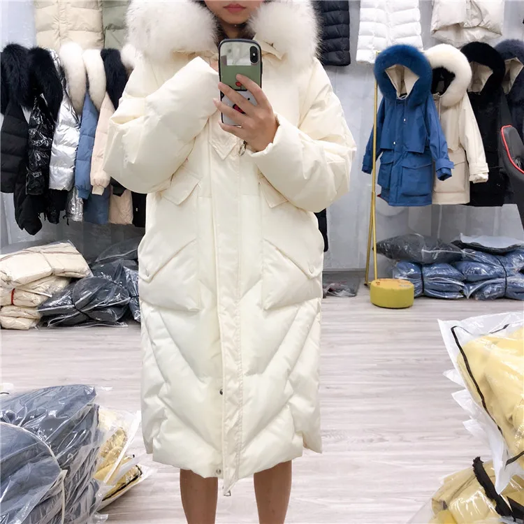 Стиль пуховик женский средней длины корейский стиль Dongdaemun ультра большой меховой воротник толстое повседневное пальто
