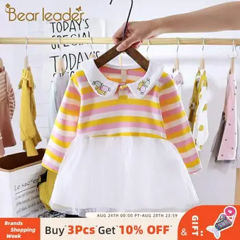 

Bear Leader Toddler Baby Striped Dresses 2020 New Newborn Girls Autumn Cartoon Embriodery Dresses Kids Cute Costumes Clothes