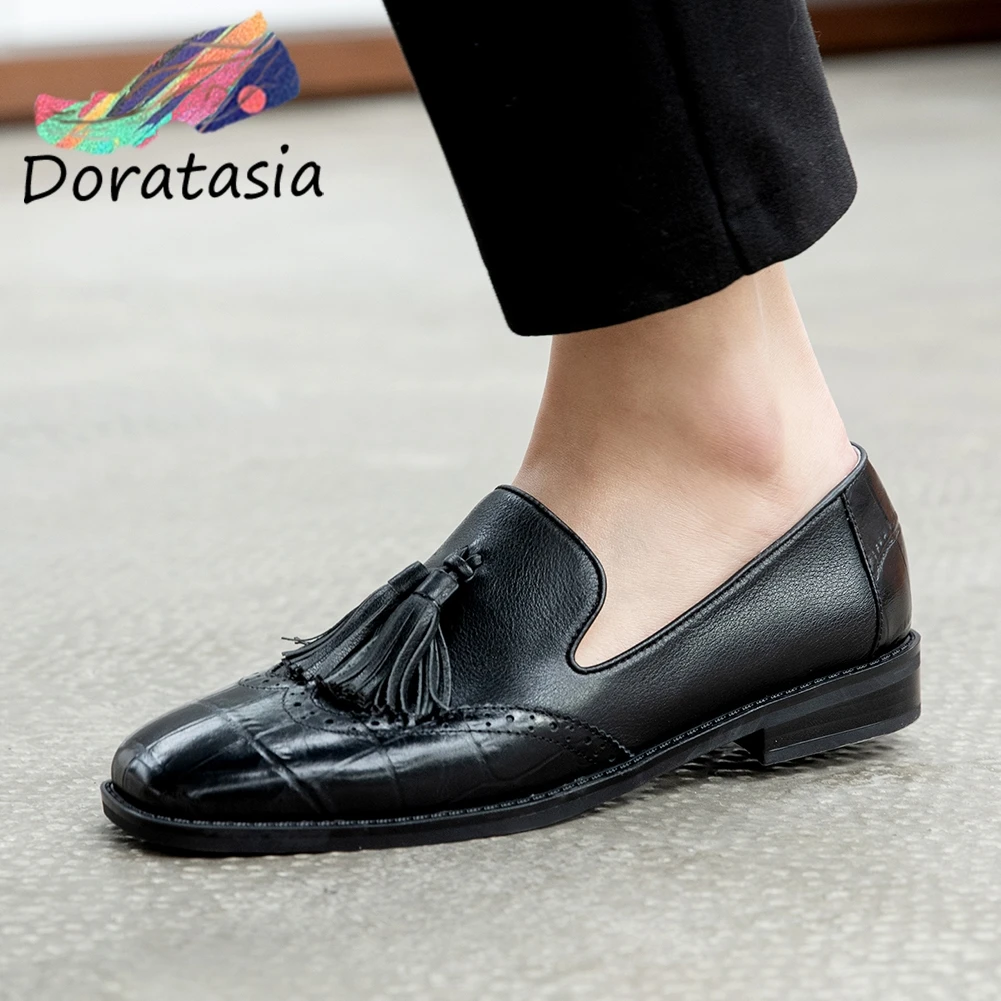 

DORATASIA Fashion Girl Slip On Fringe Retro Casual Office Flats Spring Flats Women Genuine Leather Comfortable Shoes Woman