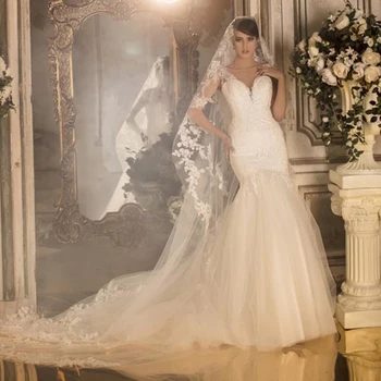 

2020 Spring Garden Jewel Sleeveless Mermaid Wedding Dress Bridal Gown Free Gift Veil