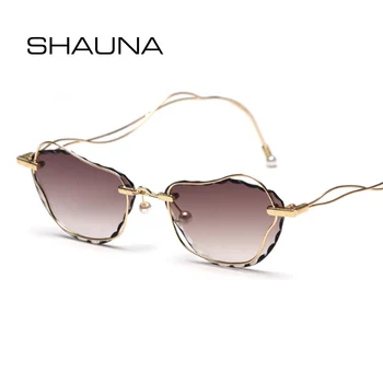 

SHAUNA Unique Rimless Sunglasses Women Fashion Venetian Pearl Gradient Cat Eye Shades UV400