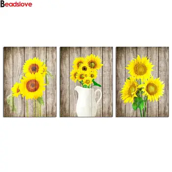 

Yellow Sunflower Flower 5 d Diamond Painting 3 pcs set Diy Diamond Embroidery Full Square Round drill home Decoration