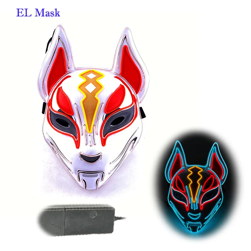 Women's Costumes Anime Expro Decor Japanese Fox Mask Neon Led Light Cosplay Mask Halloween Party Rave Led Mask Dance DJ Payday Costume Props wonder woman costume Cosplay Costumes