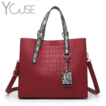 

New Crocodile Pattern Women Handbag Designer Leather Ladies Shoulder Bag Large Capacity Crossbody Bag For Women Tote+Wallet