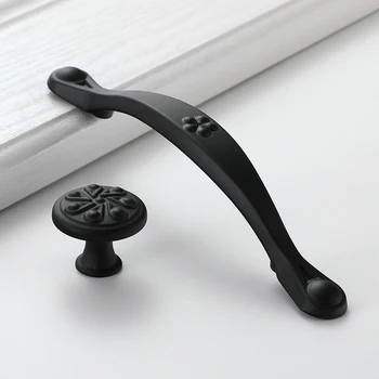 FCFC American Style Black Cabinet Handles Solid Zinc Alloy Kitchen Cupboard Pulls Drawer Knobs Furniture Handle Hardware