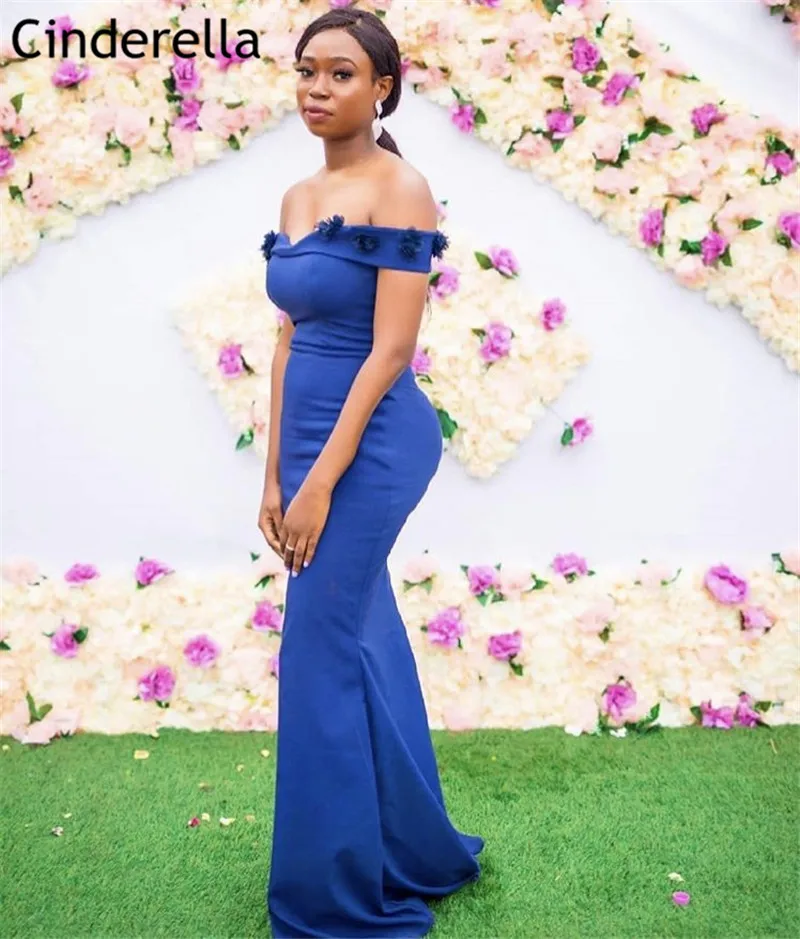 Синий Африканские платья подружки невесты ручной работы с цветами на молнии сзади с открытыми плечами на молнии сзади темно-синее свадебное платье русалки - Цвет: Синий