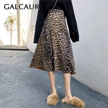 GALCAUR/Винтажные женские юбки с леопардовым принтом и высокой талией в Корейском стиле; Осенняя трапециевидная женская Юбка-миди; модная новинка года