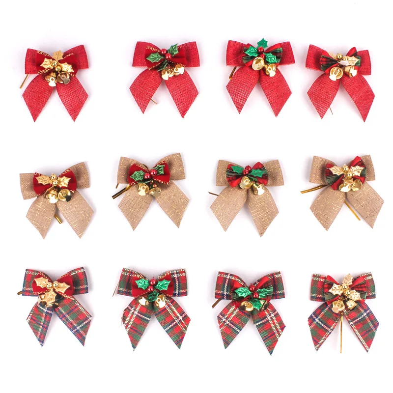 Christmas Bell Bowknot linen Adorn Festival Party Activity Decoration DIY Craft Pendant Garland Rattan Tree Ornament 5-8cm 1pcs | Дом и сад