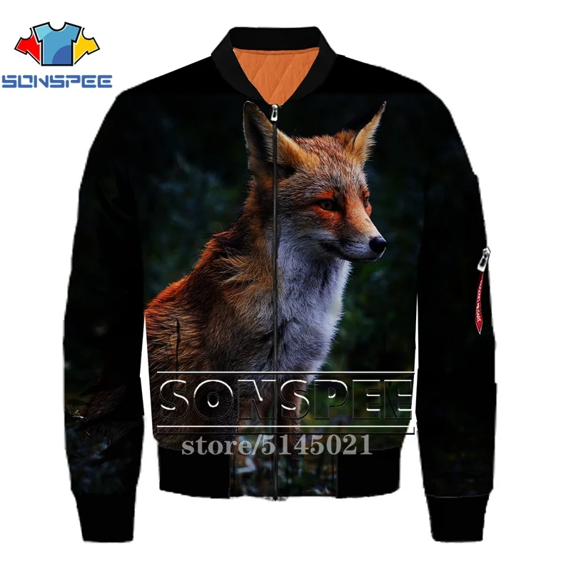 SONSPEE Animal Fox 3D принт Харадзюку Топ Летающая куртка Авиатор Пилот мужские куртки бомбер женская модная повседневная одежда G13 - Цвет: Серый