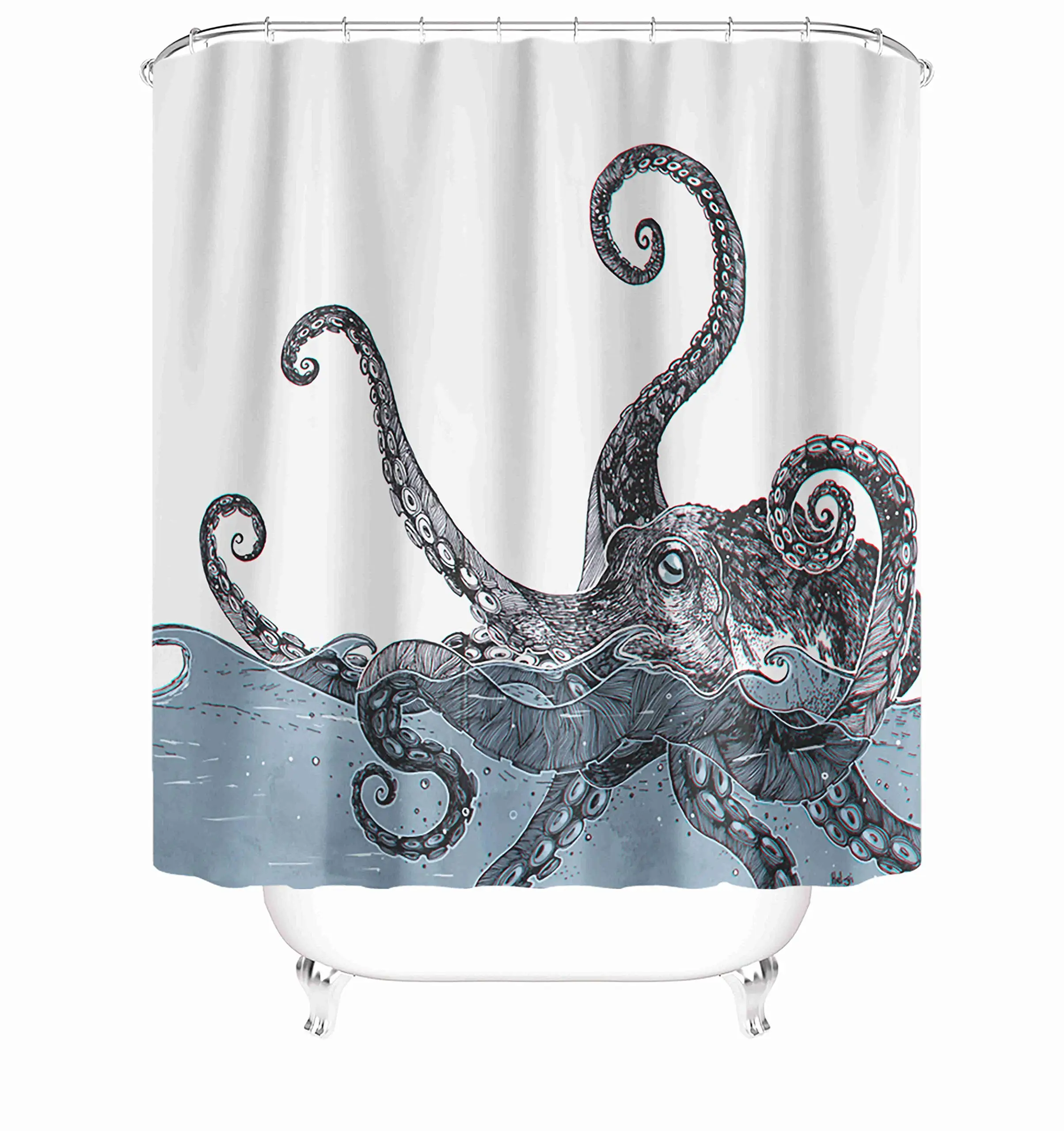 

Fabric Waterproof Shower Curtain Curtains with Hooks Black Octopus Tentacles Retro Ocean Decor Underwater Animal 72"X72" Decor