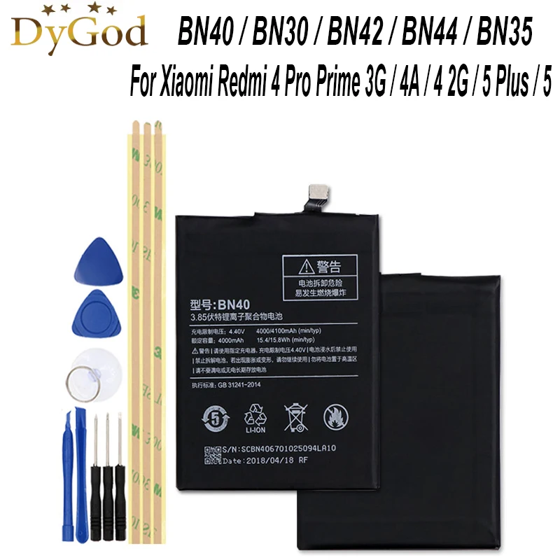 

BN40 BN30 BN42 BN44 BN35 Battery For Xiaomi Redmi 4 Pro Prime 3G Redmi 4A/4 2G Redmi 5/5 Plus Bateria Accumulator AKKU+Tools