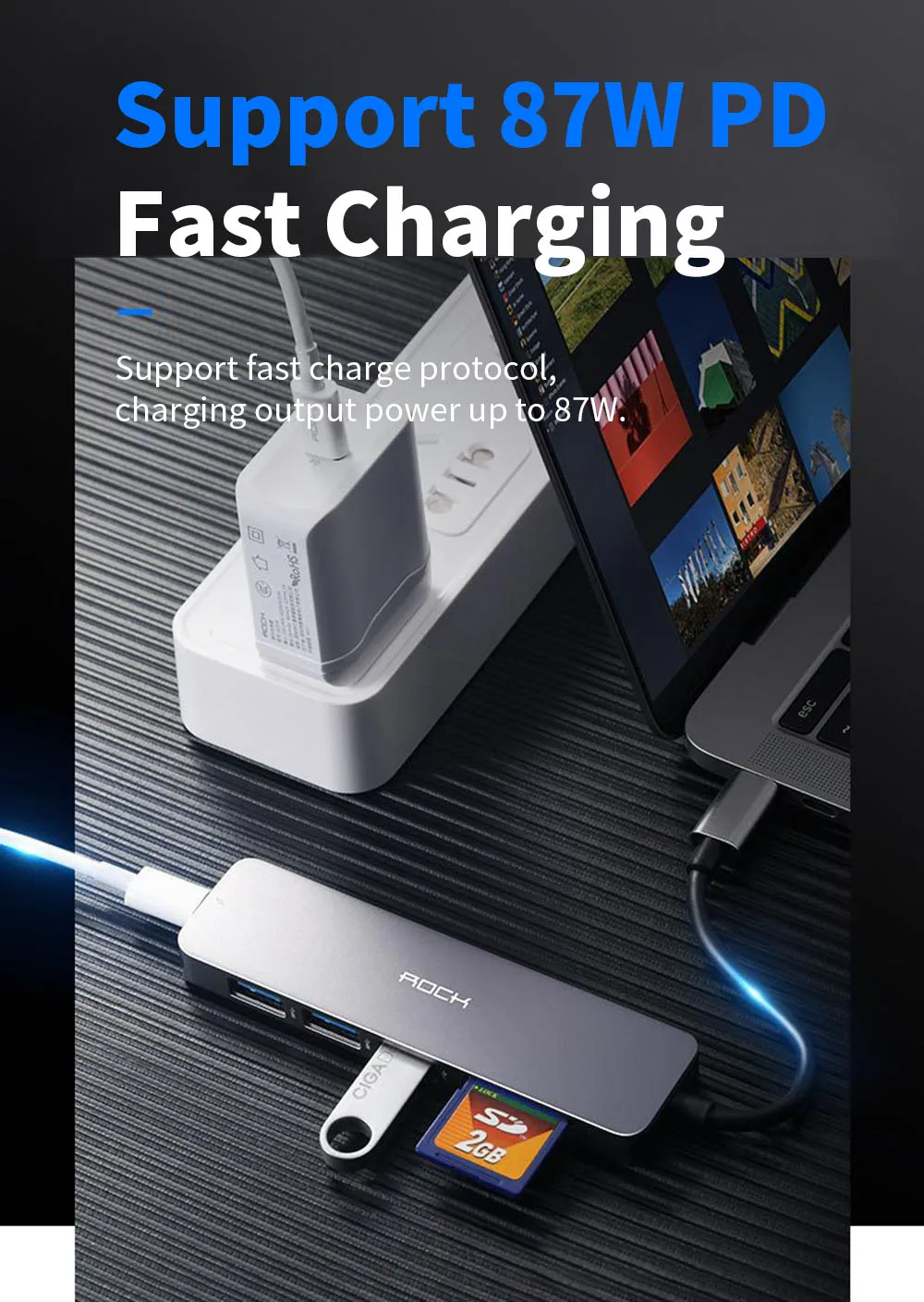 ROCK type-C до 3* USB3.0 адаптер TF SD слот для карты PD Быстрая Зарядка адаптер концентратор для MacBook MateBook ThinkPad Xiaomi HUAWEI