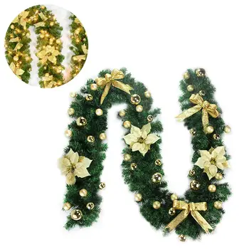 

2020 New 2.7M Christmas Garland Fireplace Stairs Gold Baubles Flowers Xmas Tree Decor