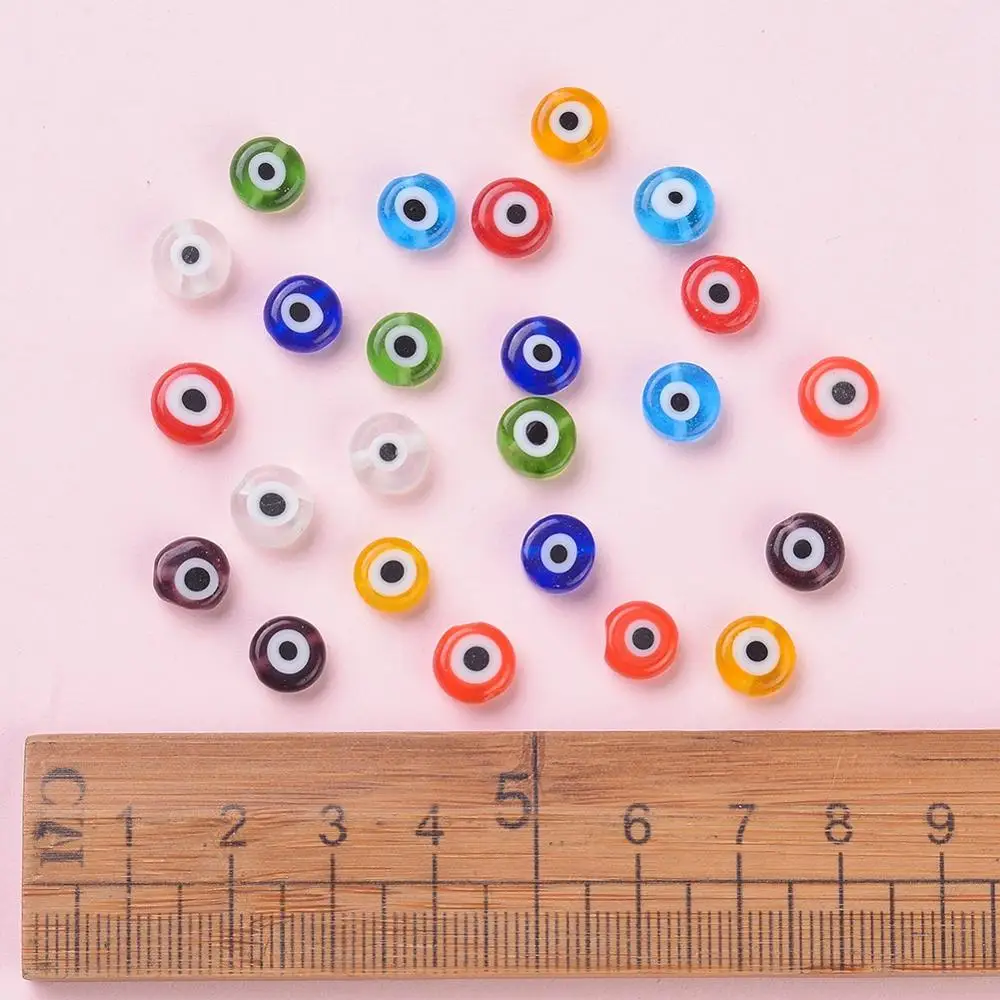 6mm 8mm Multicolor Rould/Flat Round Handmade Evil Eye Lampwork Beads  For DIY Jewelry Making