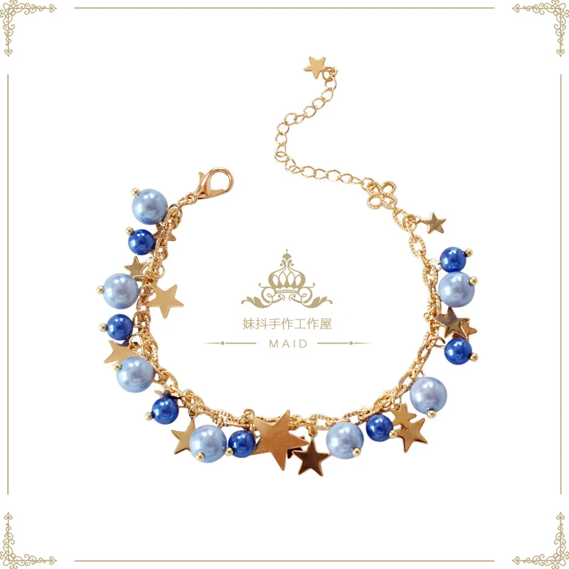 Русалка Принцесса Винтаж ручной работы Лолита светлый синий браслет простой сладкий девушка милый дизайн