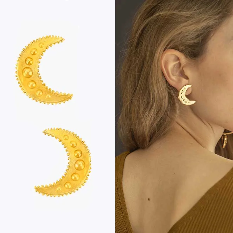 Минималистичный Винтаж луна серьги гвоздики для женщин, женский, золотого цвета в форме полумесяца серьги в виде Луны, вечерние, ювелирное изделие, подарок