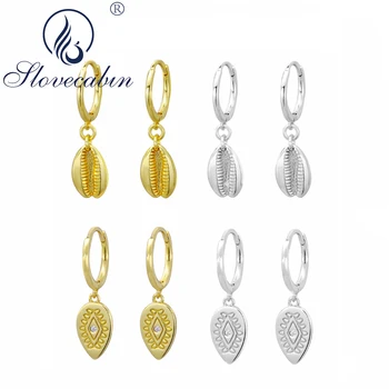 

Slovecabin Real 100% 925 Sterling Silver Huggies Hoop Earrings Shell Pendientes Gold Color Women Statement Earrings Luxury Femme