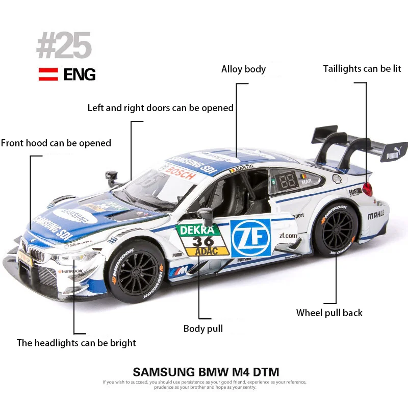 1:32 Масштаб литья под давлением Модель сплав Натяжная гоночная игрушка детский звук и светильник вытяжной узор M4 гоночный автомобиль детская игрушка