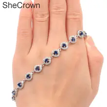 8x8 мм Горячая Танзанит Белый CZ женский подарок серебряный браслет 8,0-9.0in