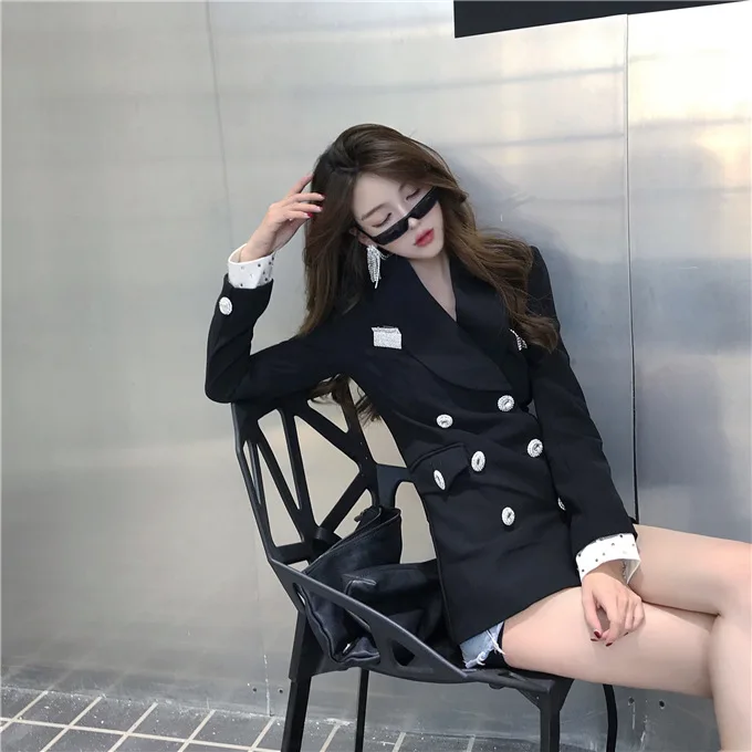 Костюм блузки стиль корейско-Стиль модное двубортное Slim Fit сети красные, черные костюмы для маленьких пальто