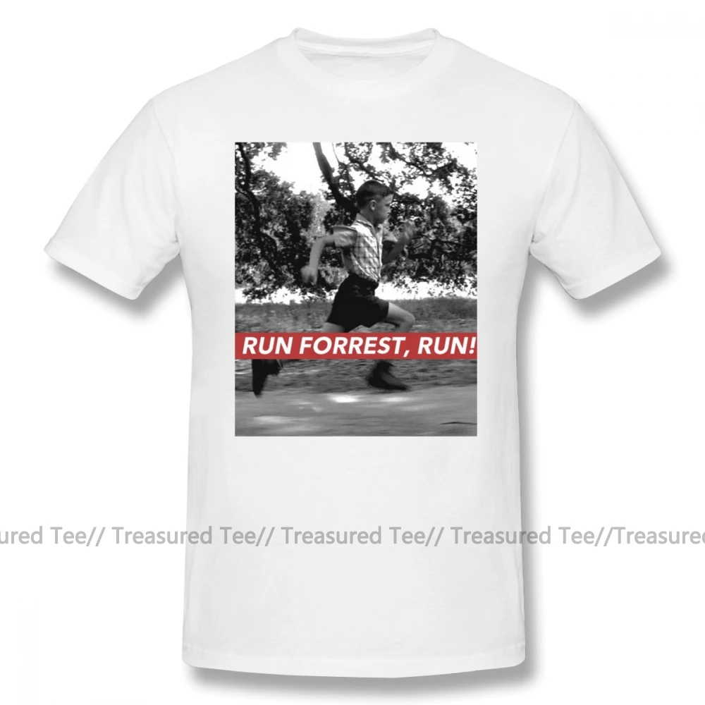 Forrest Gump T Shirt RUN FORREST, RUN T-Shirt Beach Awesome Tee Shirt Short-Sleeve Big Man Graphic Cotton Tshirt - Цвет: White