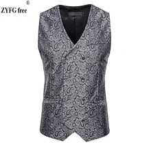 Plus size New men Cashew flowers pattern suit vest smart casual slim fit vest Double-breasted design embroidery vest men Tops