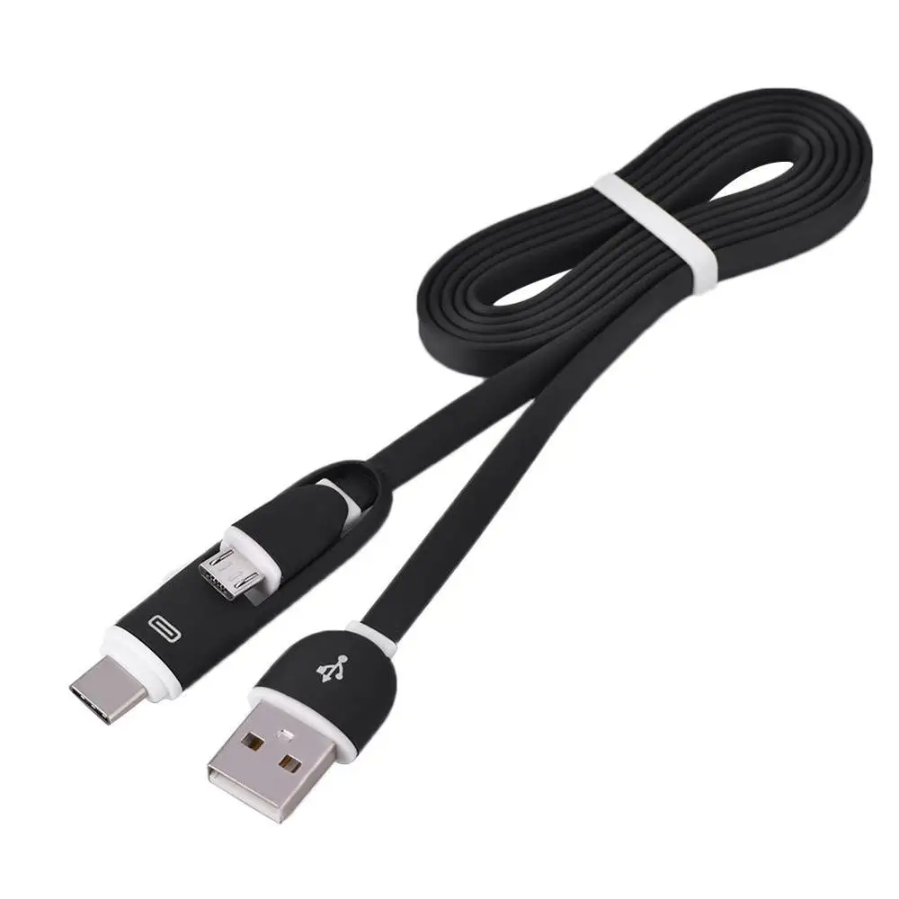 2 в 1 Micro USB и USB-C type C кабель для быстрой зарядки и TPE кабель для передачи данных для samsung Xiaomi huawei телефонов планшетов - Цвет: Черный