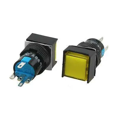 

5 Pcs Yellow Square DC 12V Neon Light Latching AC 250V 5A Pushbutton Switch