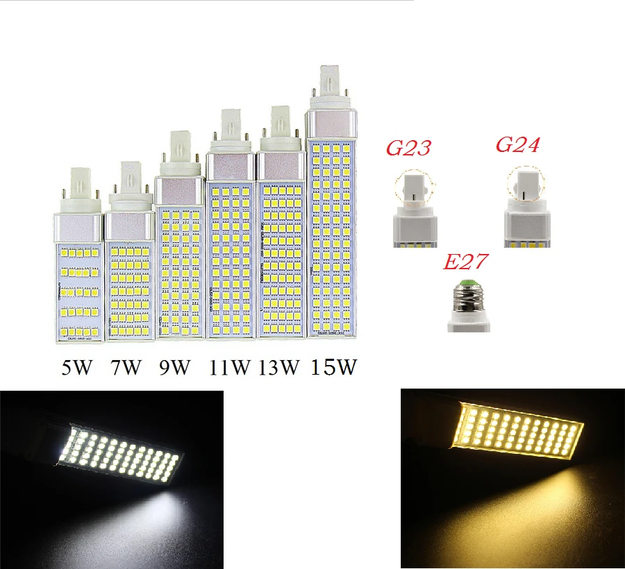 

5PCS 5050 LED Bulbs 5W 7W 9W 11W 13W 15W E27 G24 G23 Corn Lamp Light SMD Spotlight 180 Degree AC85-265V Low light attenuation