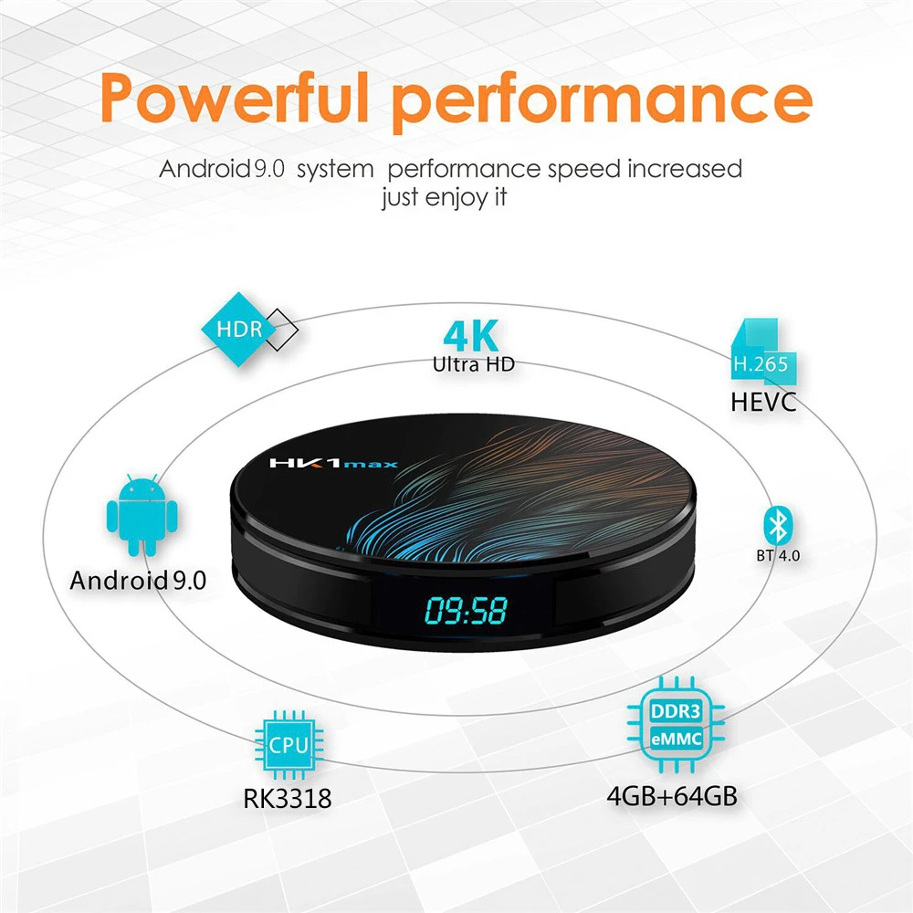 HK1 MAX умные телевизоры Box Android 9,0 4 Гб оперативная память 64 Встроенная RK3328 ядра 2,4 г 5 Wi Fi Bluetooth к HD декодер каналов кабельного телевидения vs X96 H96